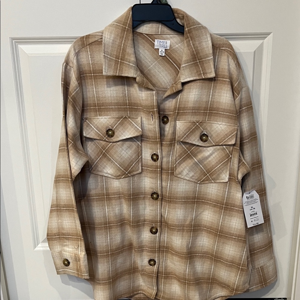 Time and Tru Tan Plaid Shacket